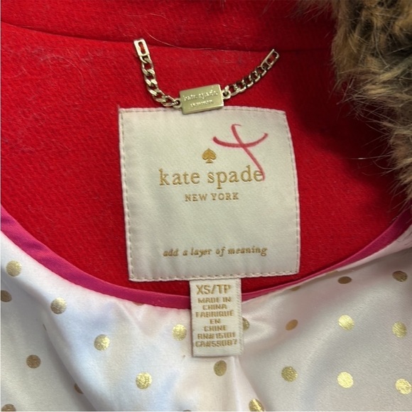 KATE SPADE NY Red Wool Convertible
Faux Fur Coat Pockets Button Front Sz XS - Picture 13 of 14